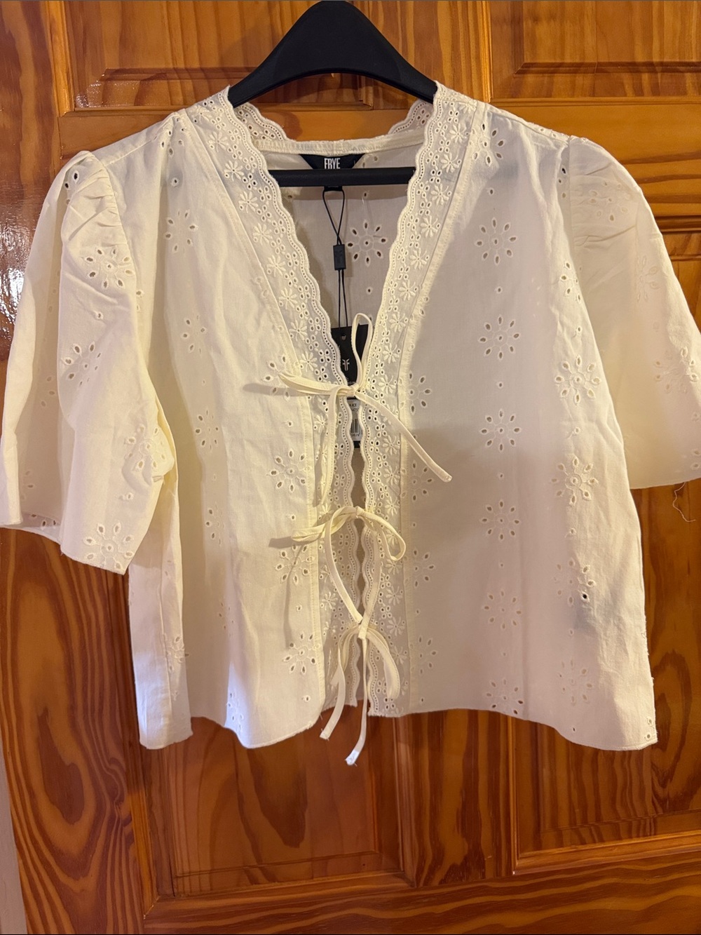 Frye Cream Eyelet Tie-Front Blouse